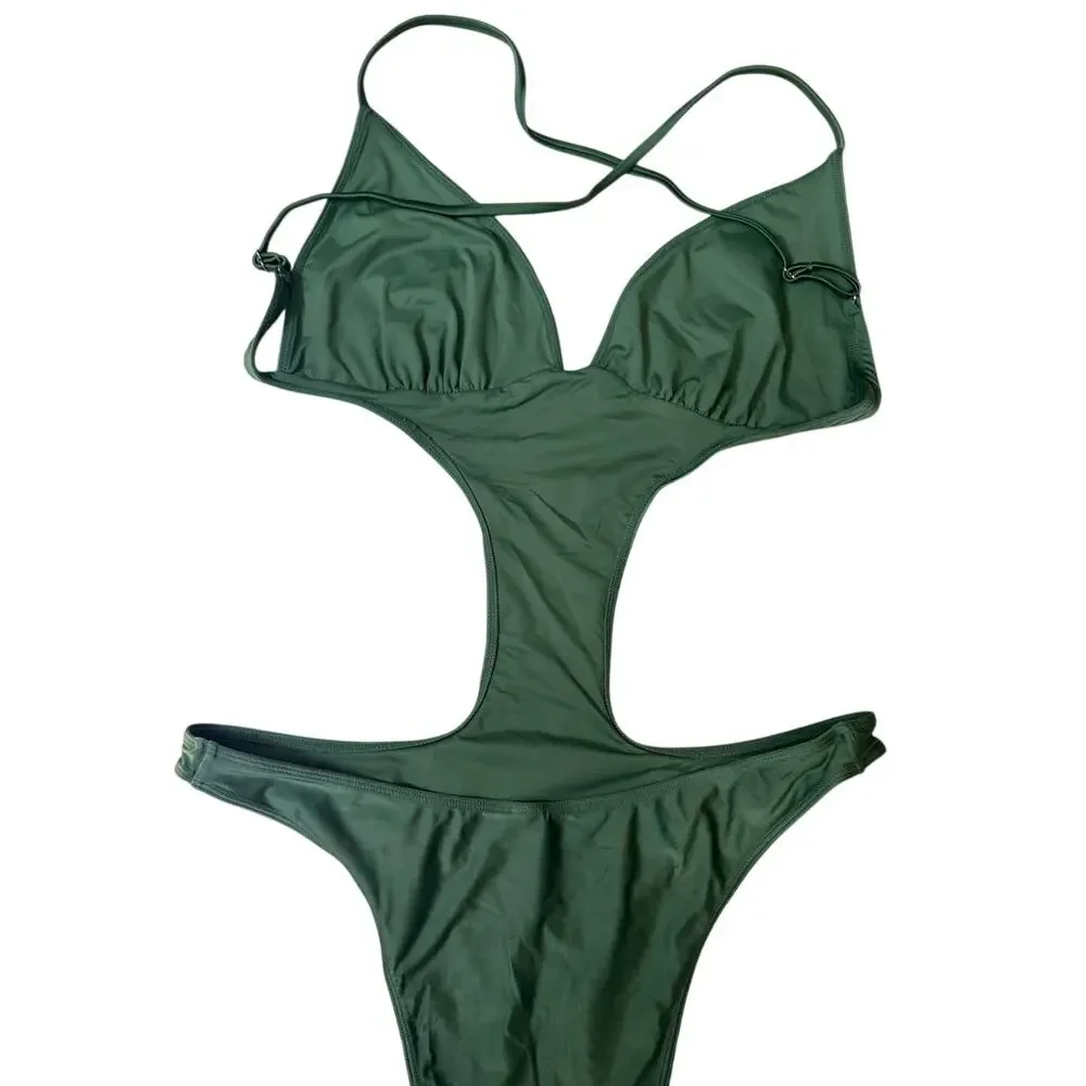 Frankies Bikinis Cruise Monokini One Piece Swimsuit Sea Moss Green Size XL
